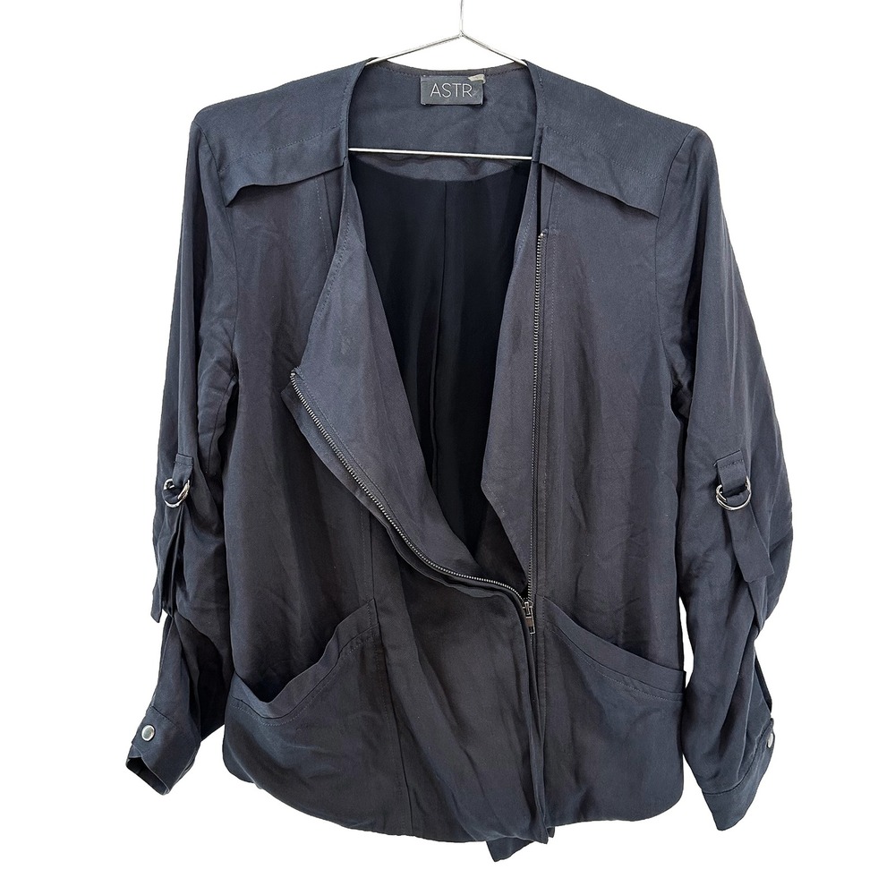 ASTR Lyocell Drape Front Moto Jacket • Small • black cool edgy minimalist